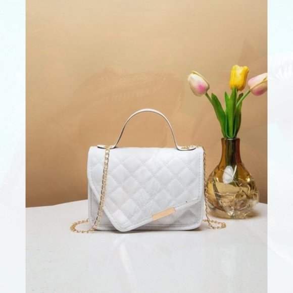 Handbags - New Quilted Flap Chain Square Bag White 81